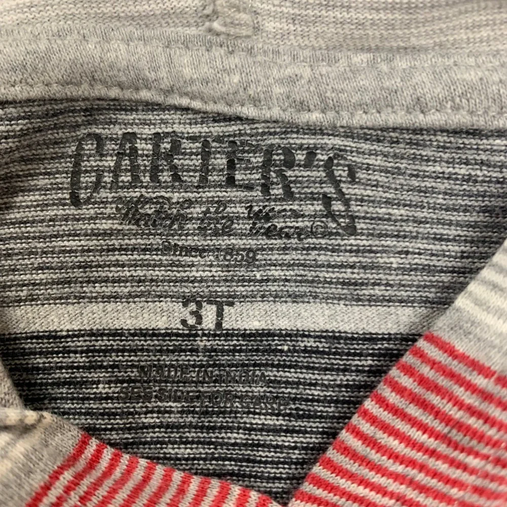 Carter's Hoodie Boys 3T Grey Red Striped‎ Cotton Long Sleeve Kangaroo Pocket